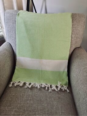 Turkish Cotton Throw Blanket & Beach Towel Green and White